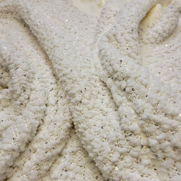 Glitter Sparkly Knit Long Sleeve Turtleneck White Poncho - Picture 8 of 11